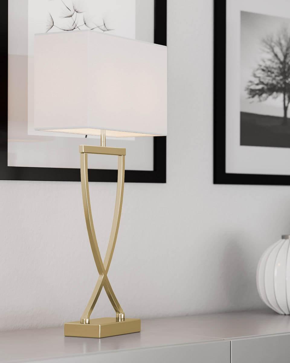 Omega bordslampa h52cm mässing/vit