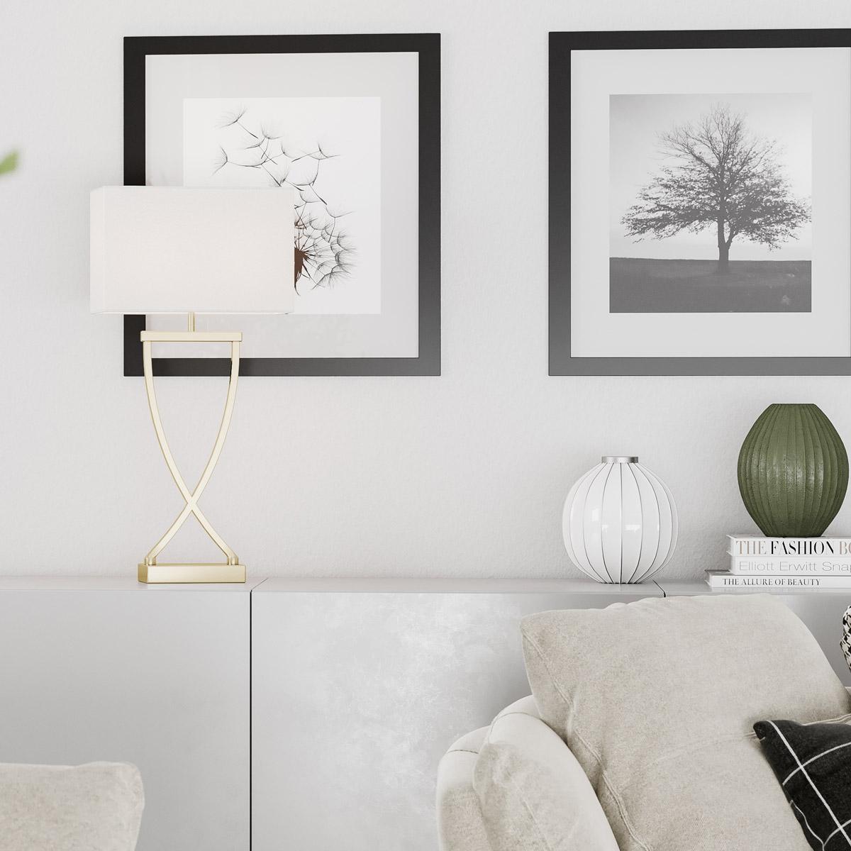 Omega bordslampa h52cm mässing/vit