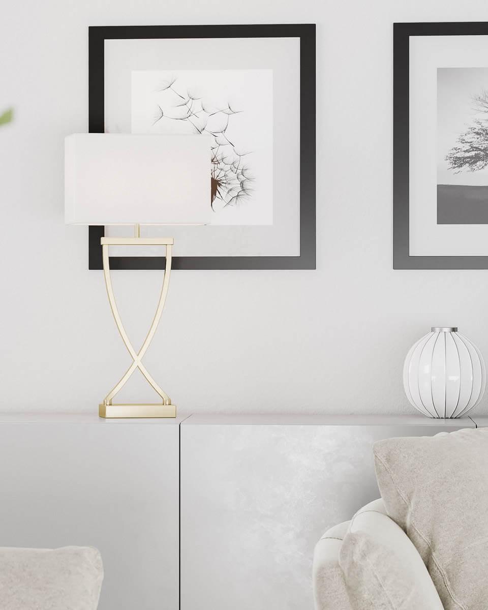 Omega bordslampa h52cm mässing/vit