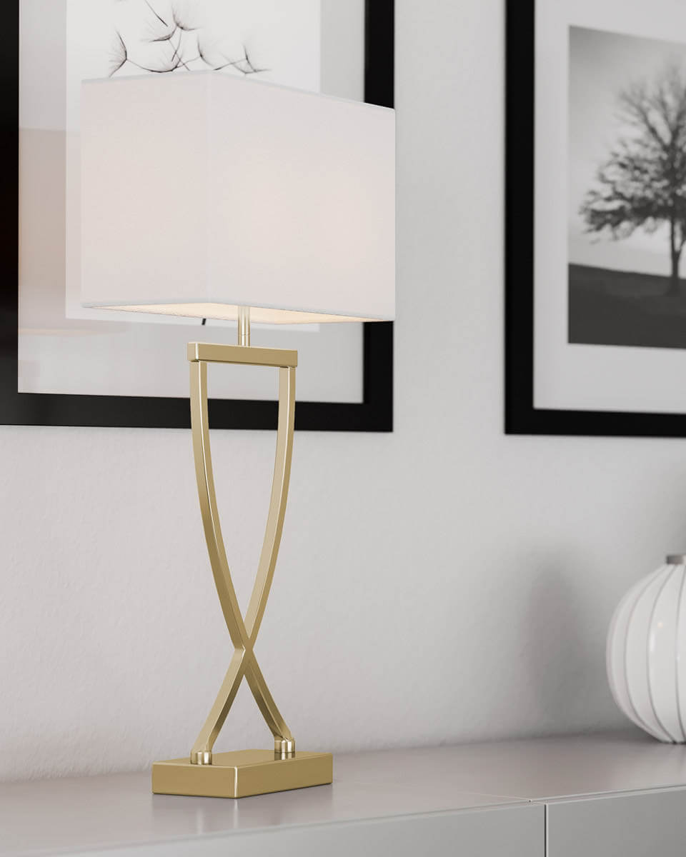 Omega bordslampa h52cm mässing/vit