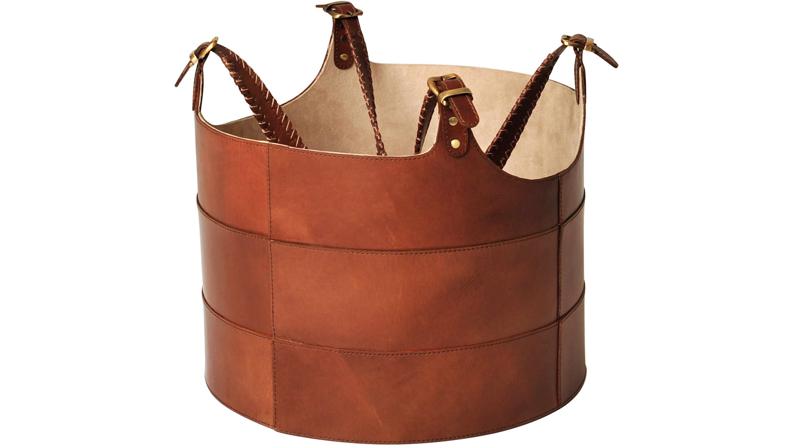 MILAN Vedkorg i skinn med handtag