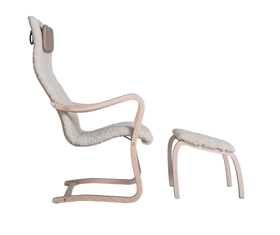 Luna fåtölj & pall fårskinn Moonlight, vitpigmenterad ek