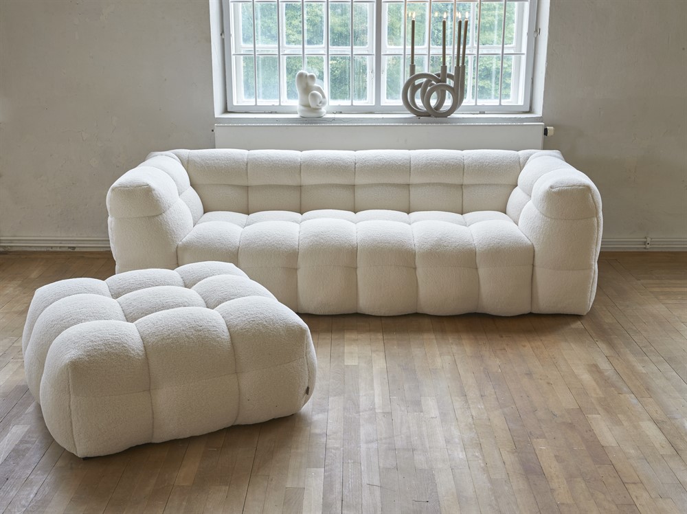 Kendall 3-sitssoffa teddy naturvit