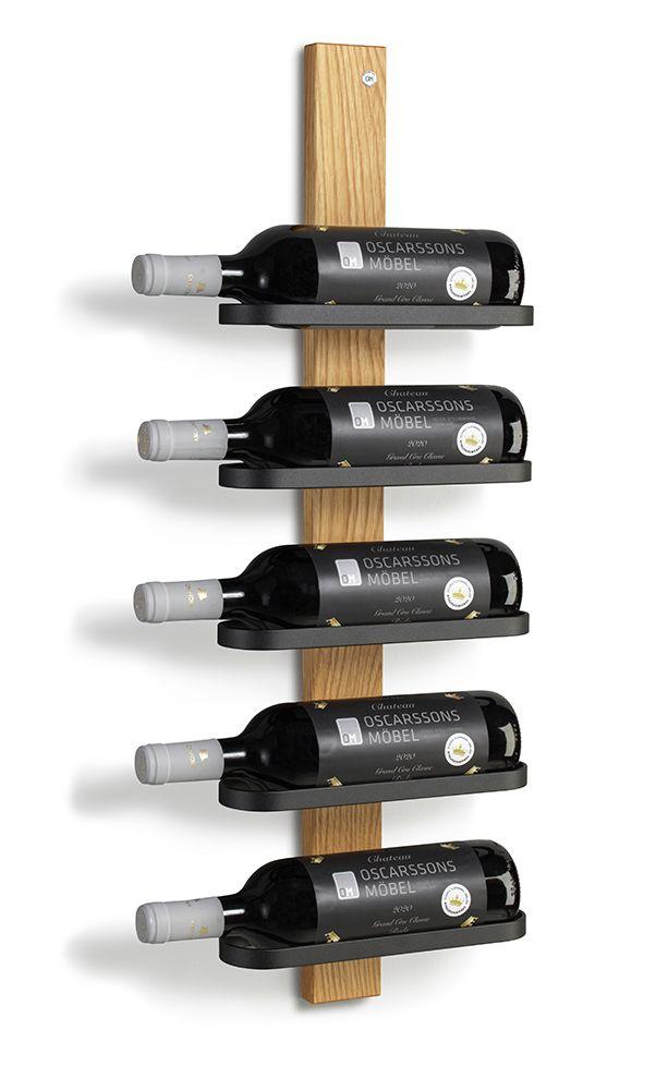 Mazzi Vinställ 5 fl, Oljad Ek / Mattsvart Stål