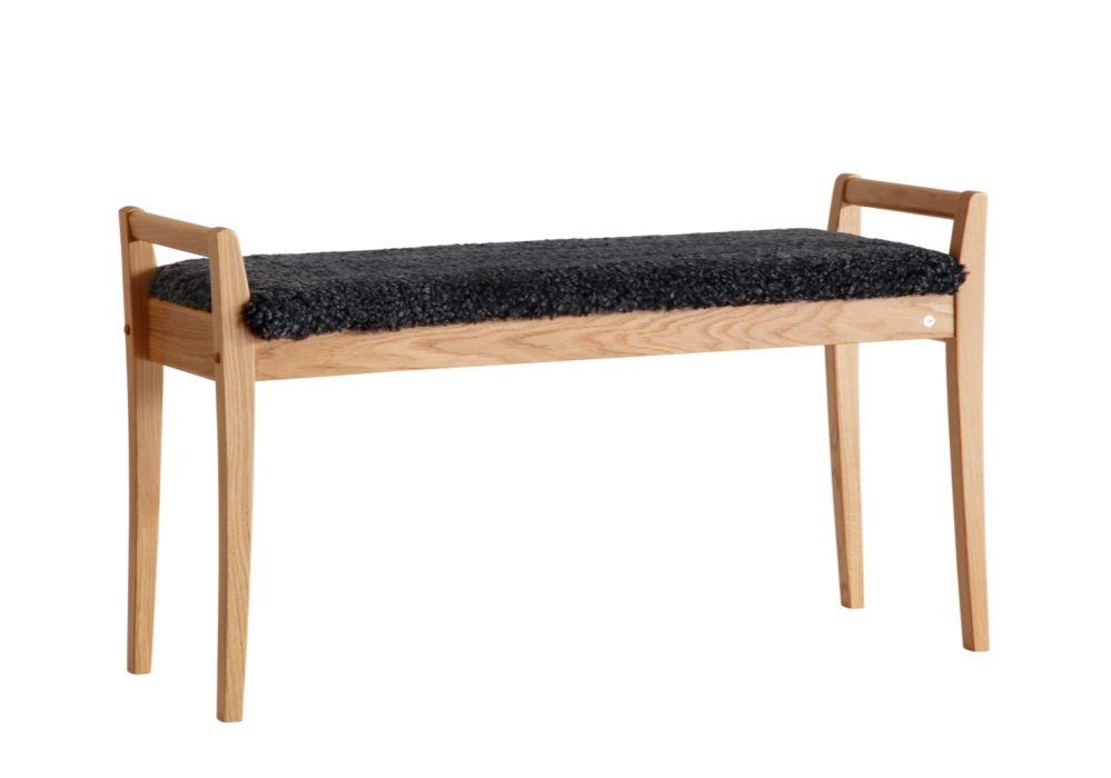Meja Bänk, Oljad Ek / Fårskinn Mörkgrå