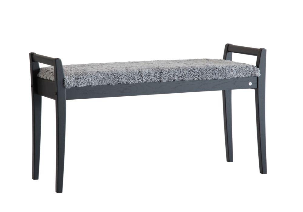 Meja Bänk, Svartbetsad Ek / Fårskinn Ljusgrå