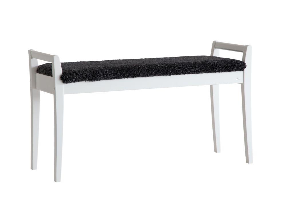 Meja Bänk, Vitlackad Björk / Fårskinn Mörkgrå