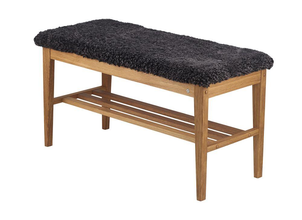 Nadja Bänk, Lackad Ek / Fårskinn mörkgrå