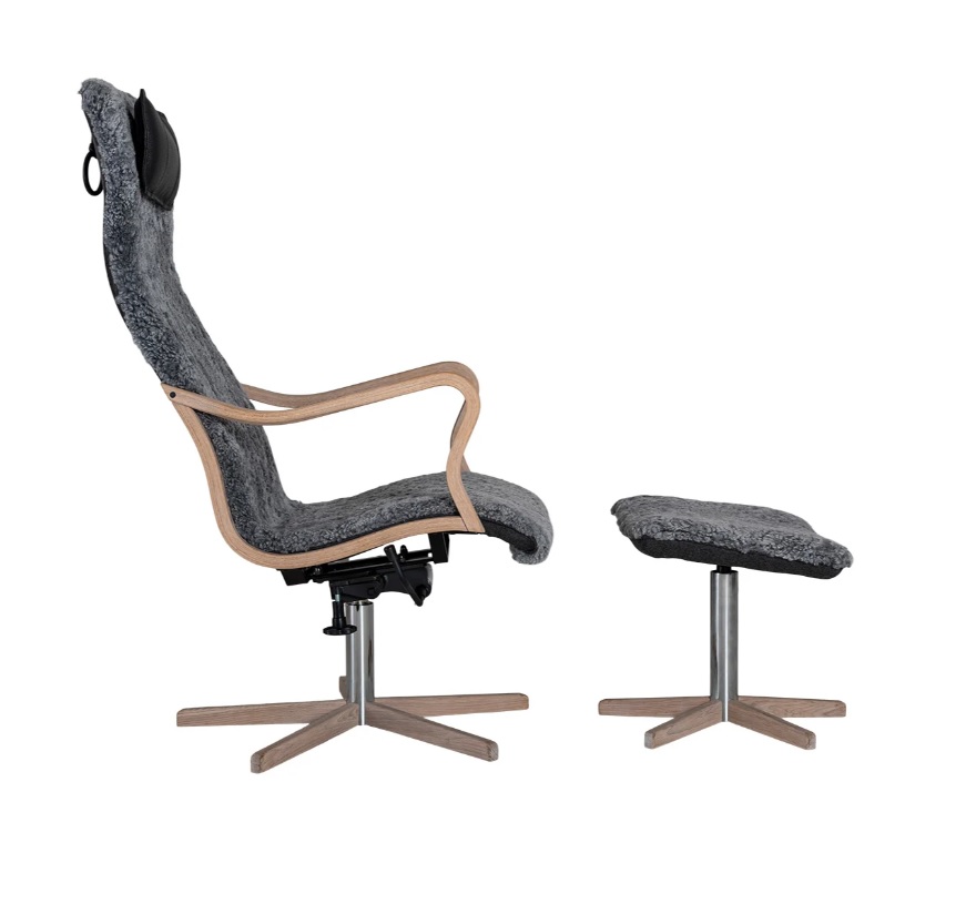 Chic trä fåtölj & pall grå, vitpigmenterad ek