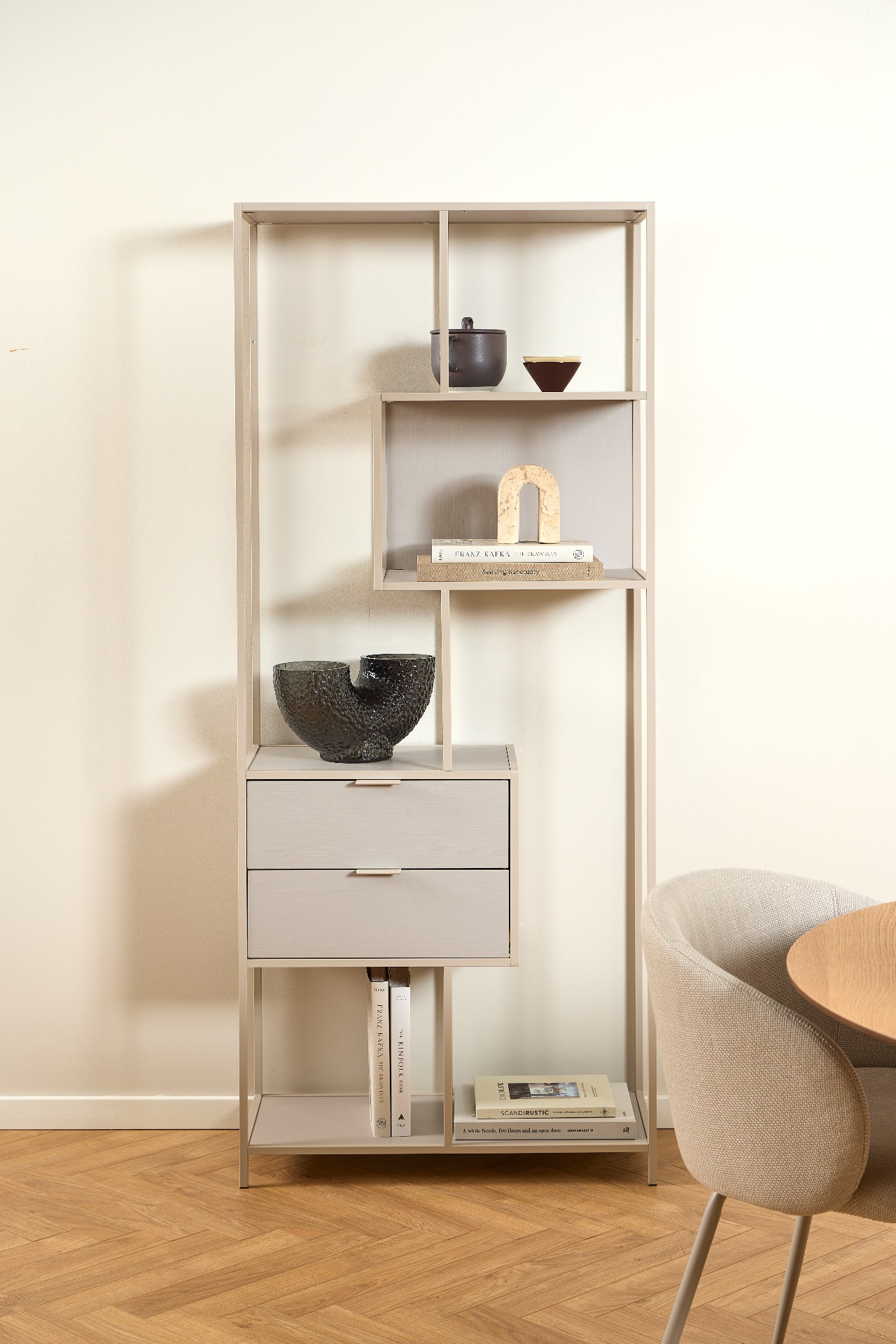 Seaford bokylla grå med lådor, hög