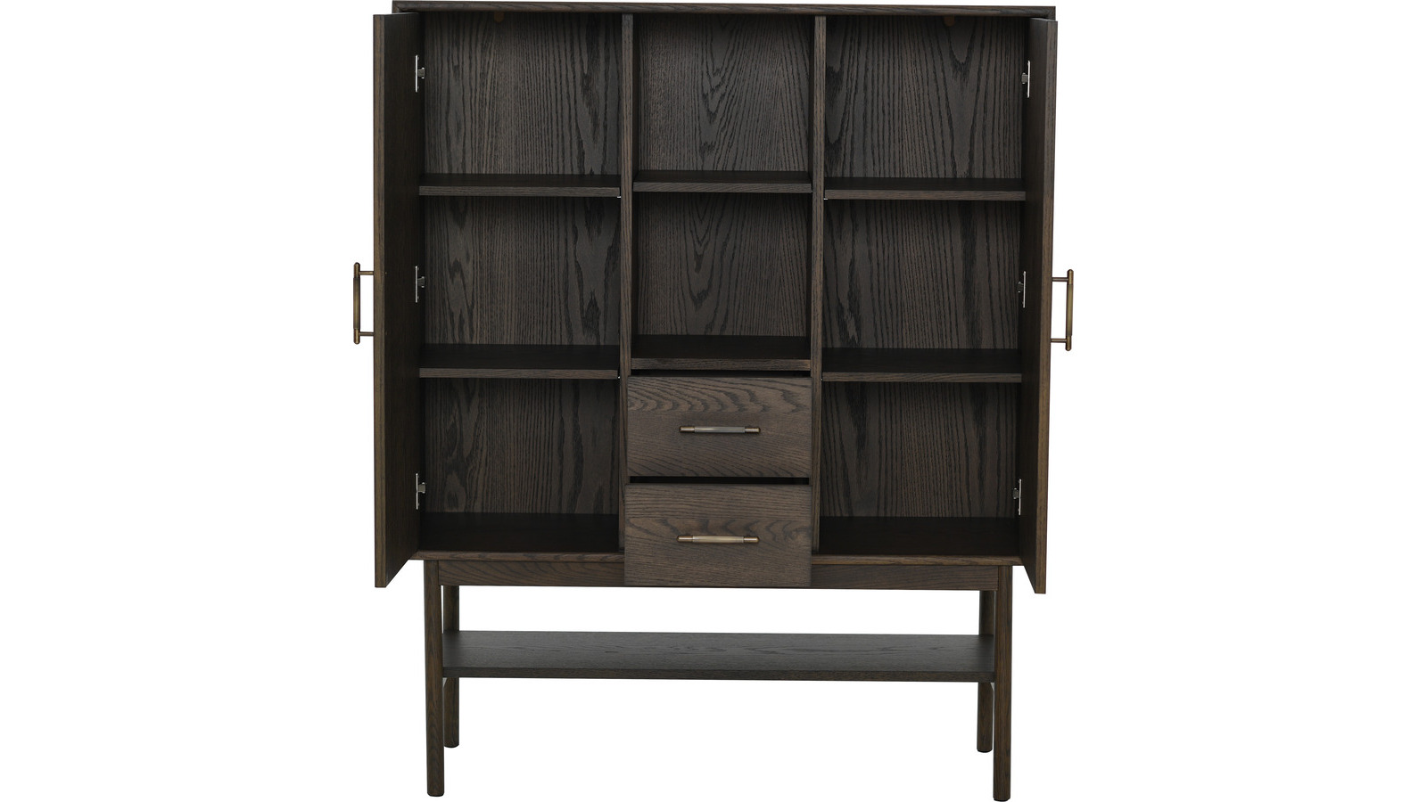 LYON Vitrinskåp i brunlackad ekfaner