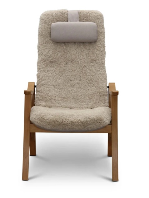 Gotland fåtölj & pall fårskinn Moonlight, ekben