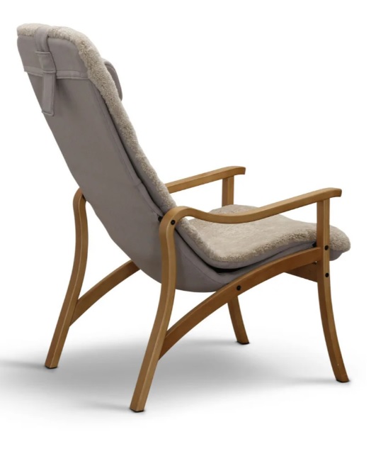 Gotland fåtölj & pall fårskinn Moonlight, ekben