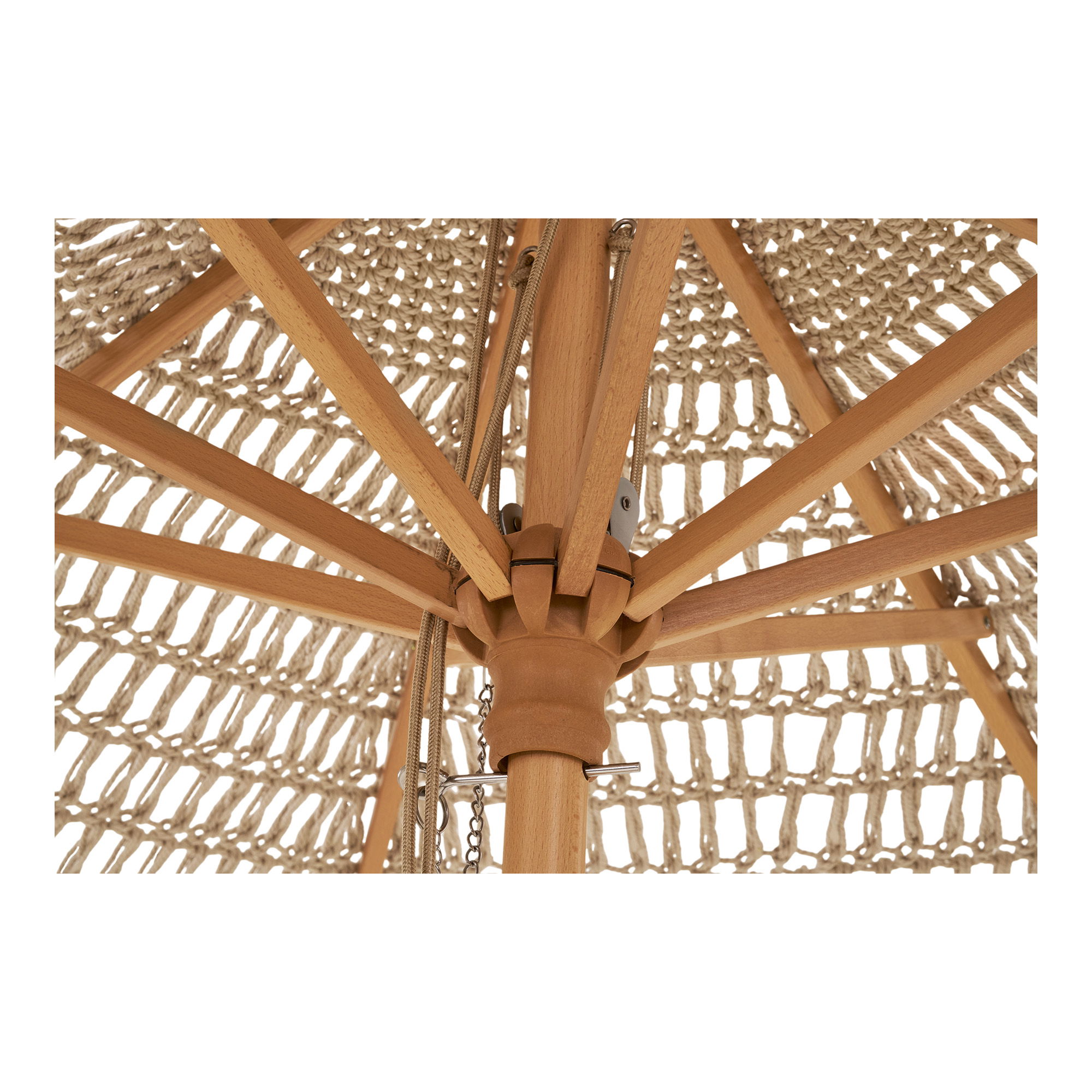 Martos stickat parasoll – Parasoll, bomull, trästång, beige, ø250 cm