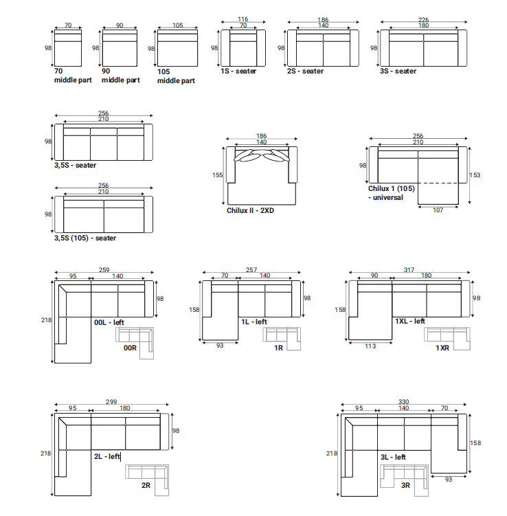 Chilux divansoffa 2r