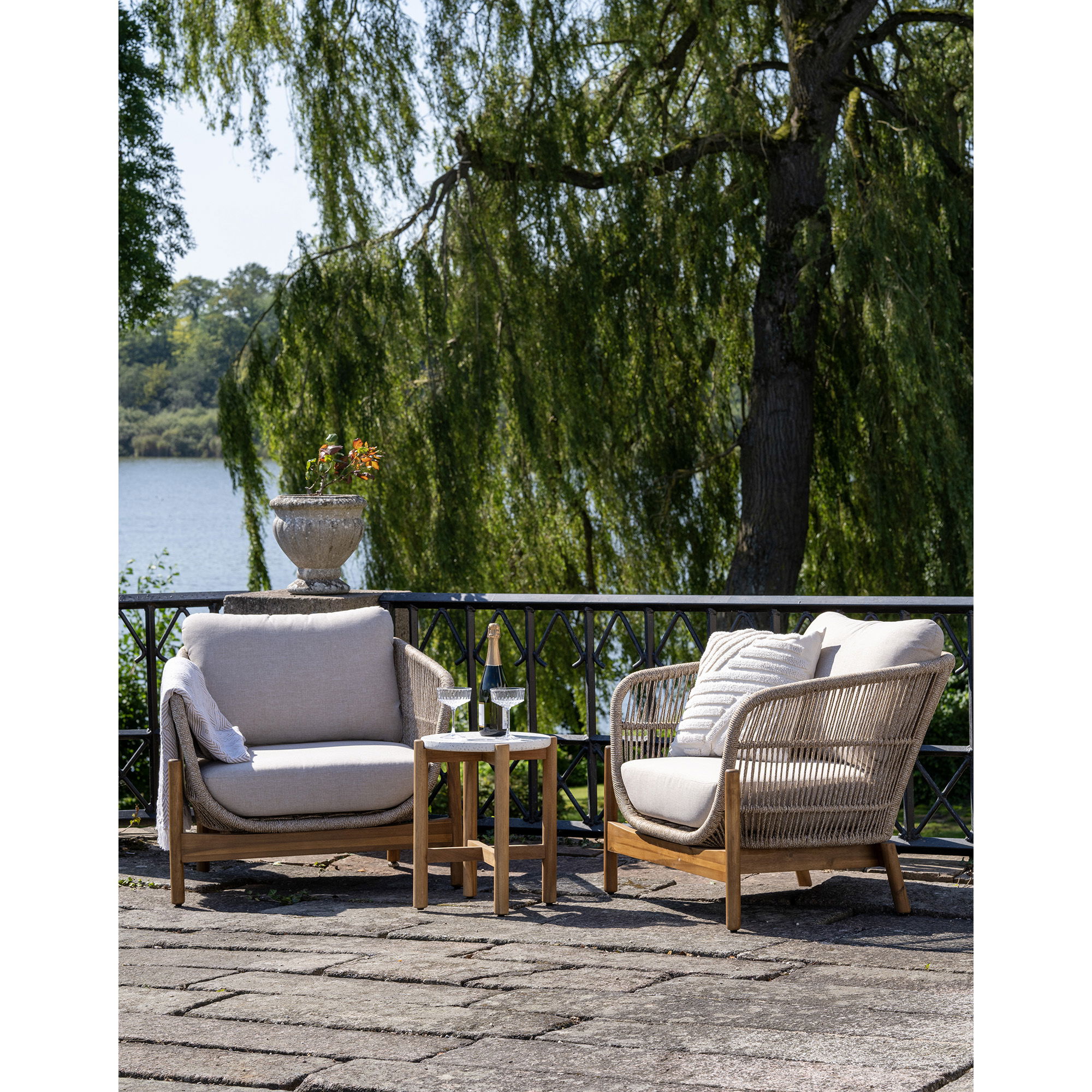 Terracina Lounge Chair – Loungefåtölj, akacia, beige, inkl. dyna